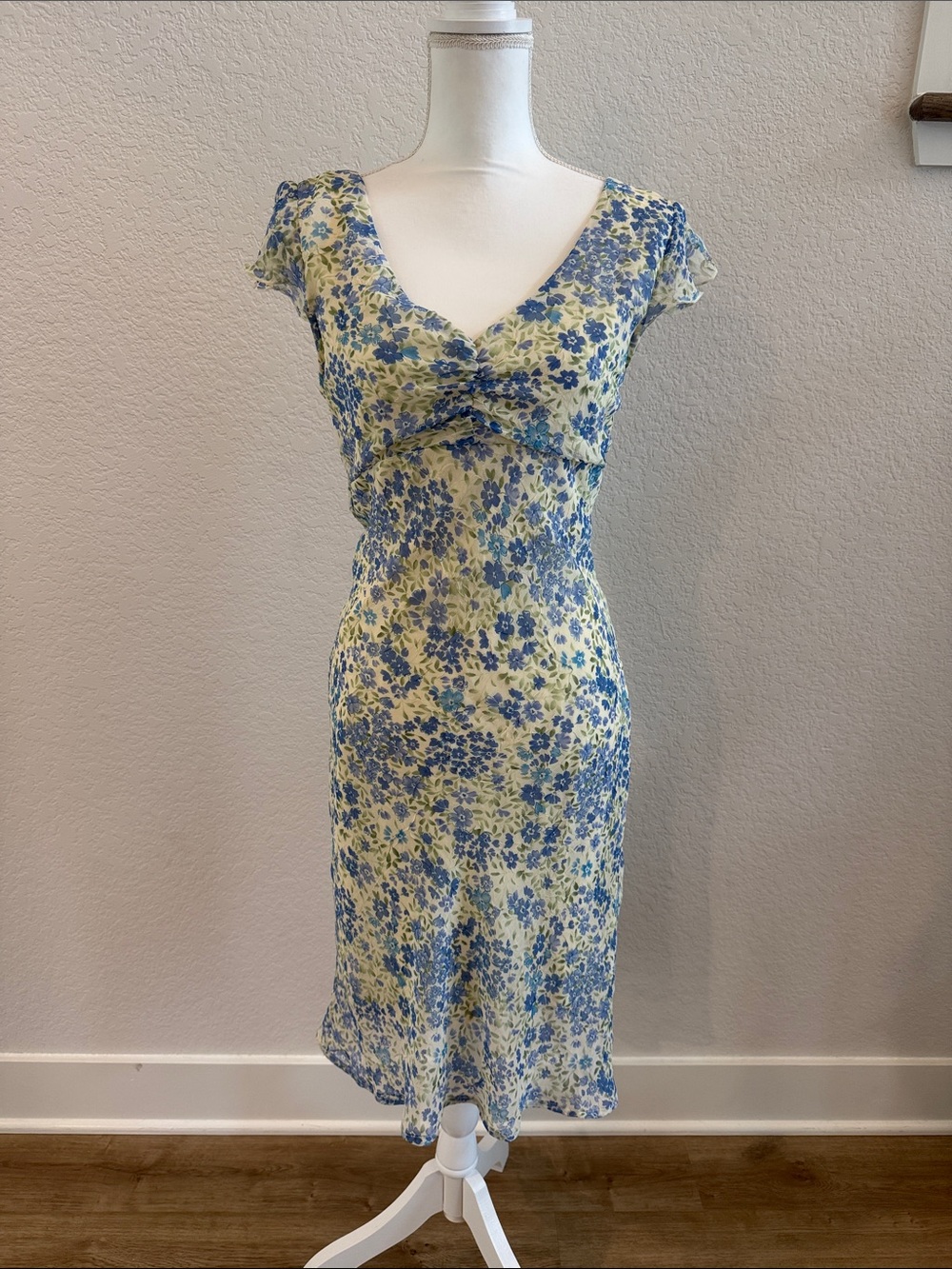 My Michelle Blue Floral Midi Dress on Cream